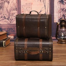 Vintage suitcase wood leather - suitcase,