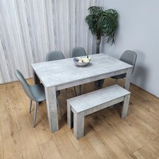 Wooden Grey Dining Table Set with Bench and 4 Grey Chairs