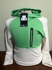 J. LINDEBERG MEN'S GOLF TOP NEW NWT MEDIUM ADAM 1/4 ZIP HOOD WHISPER WHITE