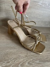 Freemans Sandals Gold Plaited Strappy Ladies Heeled Sandals Size 7