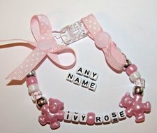 Personalised dummy clips lots of choice pink blue grey Dumbo Batman MAM adapter