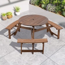 6 Seater Wooden Round Picnic Table and Bench Set Garden Furniture Set Outdoor