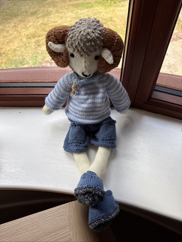 Hand knitted ram sheep - knitted,