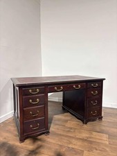 Edwardian Mahogany Pedestal Desk with Red Leather Writing Surface
