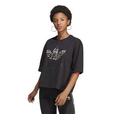 Women's adidas Graphic (Snakeskin Print) Trefoil T-Shirt Black IC6065 RRP £39.99