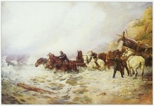 Launching the Lifeboat, Lucy Kemp Welch horse print in 10 x 12 mount SUPERB