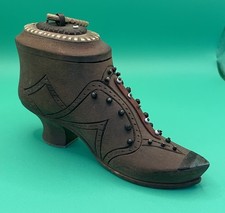 Antique Hand Carved Wooden Shoe Desk Snuff Box Dice Inlaid To Sole