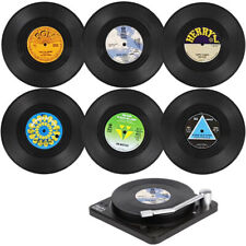 6pcs Vinyl Coasters For Drinks Coasters With Record Player Holder Mug Pad Mat UK