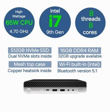 HP EliteDesk 800 G4 Mini PC - Core i7 9th Gen 512GB SSD 16GB  RAM WiFi