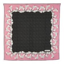 Tiffany & Co. T logo ribbon motif scarf, black and pink silk, women's.