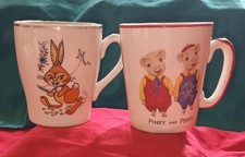 Pinky and Perky Plus A Kite Flying Rabbit Mugs x 2, Keele Street Pottery, 1960s