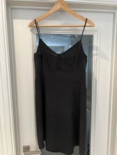 Noa Noa Pure Silk Black Embroidered Mini Slip Dress Size Small