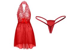 Women Sexy Lingerie Lace Babydoll G-String Dress Thong Underwear Sleepwear Set