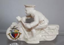 WWI ARCADIAN CRESTED CHINA MODEL OF DESPATCH RIDER St ANNES ON THE SEA CREST