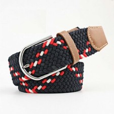 Belts Mens Womens Canvas Webbing Braided Leather U Buckle Elastic Woven Stretch