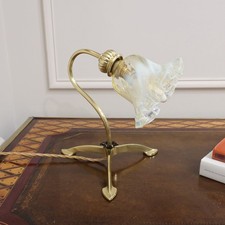 Art Nouveau Desk Lamp Brass and Vaseline Glass Shade Antique Rewired
