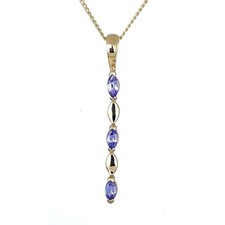 9ct Yellow Gold Tanzanite Necklace Natural Blue Marquise Gemstones Handmade