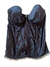 Ceriso Black U/W Boned Diamante Silk Mix Strapless Basque With Silicone UK 32D