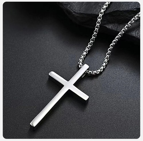 Stainless steel cross necklace - steel,