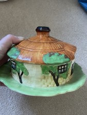 Vintage Beswick Pottery England Cottage Butter Dish Green Brown
