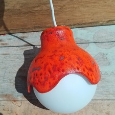 RARE Mid Century Orange Vintage Glass / Ceramic Pendant Globe Lamp  70s