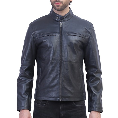 Men black leather jacket - black,
