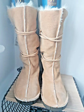 Fat Face size UK 4 suede boots, honey-coloured,boho tie-up style, faux fur lined