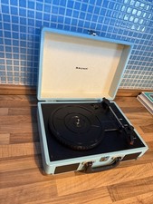 BAUHN Vinyl Record Player s with Built-in Stereo Speakers, Blue Suitcase Design