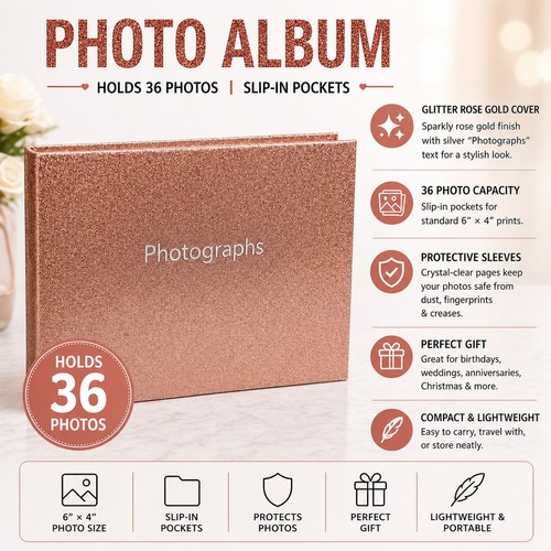 Glitter rose gold photo album - rose,