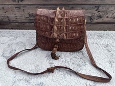 Vintage Genuine Crocodile Skin Leather Messenger Handbag Shoulder Bag Brown
