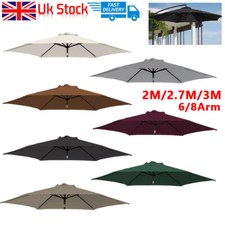 Replacement Fabric Parasol Cover Garden Canopy Patio 2m 2.7m 3m Cover 6 or 8 Arm