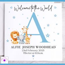 Personalised New Baby Boy Card - New Birth Congratulations Card Son Safari Theme