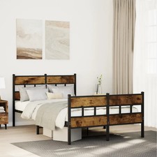 WALPLUS Smoked Oak Metal Bed