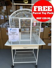 Parrot-Supplies Boston Open Top Parrot Cage With Stand - White