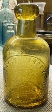 1880’s Golden Amber Dumpy Seltzer LINCOLN Pictorial Mineral Bottle (K329)
