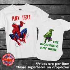Personalised Spiderman The Hulk T-shirt Boys Girls Gift Marvel