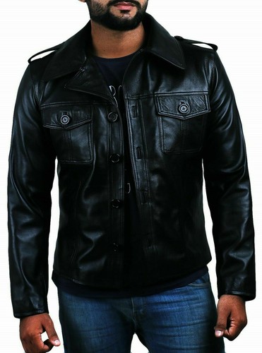 Men black genuine sheepskin - in,