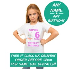 Personalised Birthday Girl's T-Shirt Animal Ballet Any Name Age Kids Next Day 
