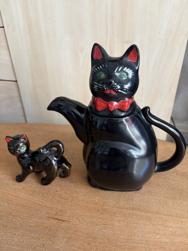 Vintage retro black cat teapot - vintage,