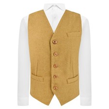 Luxury Mustard Woven Wool Waistcoat, Tweed