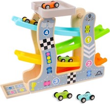 Car Ramp Toy, Toddler Toys Wooden Race Track Gift, Click Clack Track Racing Cars