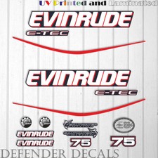 Evinrude 75hp e-tec outboard engine decal sticker set kit reproduction Blue Cowl