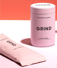 GRIND Pink Coffee Tin/Jar Storage inc FREE GROUND COFFEE 227g Fast Shipping