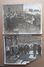 2 OLD PHOTO MEN FUNERAL DEATH HEARSE CARRIAGE COFFIN CHURCH  BX 15