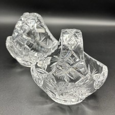 Lead Crystal Glass Basket By Irena Poland Hand Cut Vintage X2 Bundle