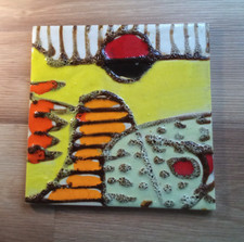 MID CENTURY VINTAGE RICHARDS ABSTRACT TEXTURED GLAZED SQUARE TILE 15 cm x 15 cm