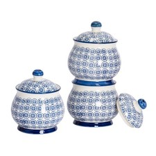 Patterned Sugar Bowl / Pot with Lid - Blue Flower - Box of 3