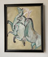 Original Modernist Abstract Style Figurative Oil On Board Painting Of A Horse