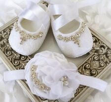 White Baptism Shoes With Sparkly Crosses, Christening Shoes With Rhinestones