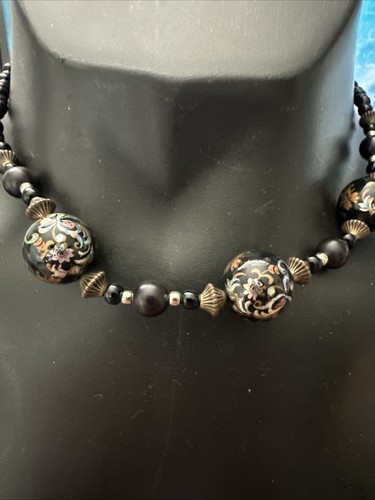 Vintage black wood beaded - wood,